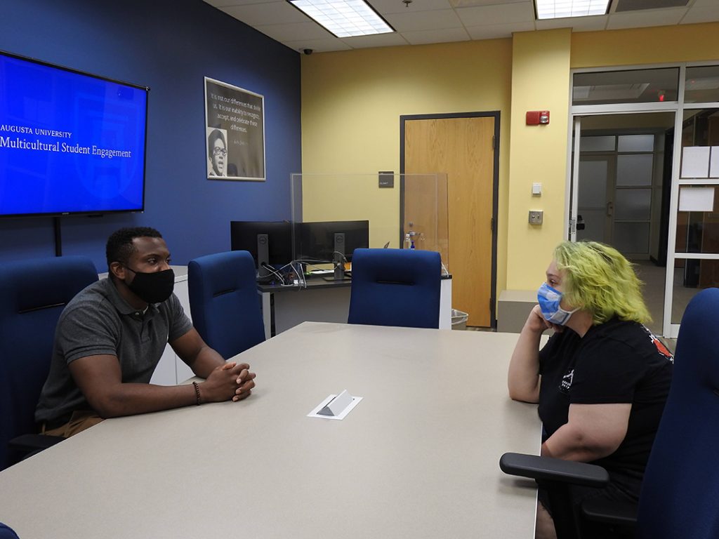 Dr. Garrett, Director of the Office of Multicultural Student Engagement (MSE) inside the Multicultural Student Center. 