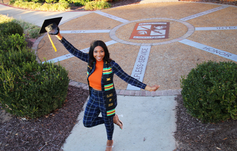 Student smiling on campus